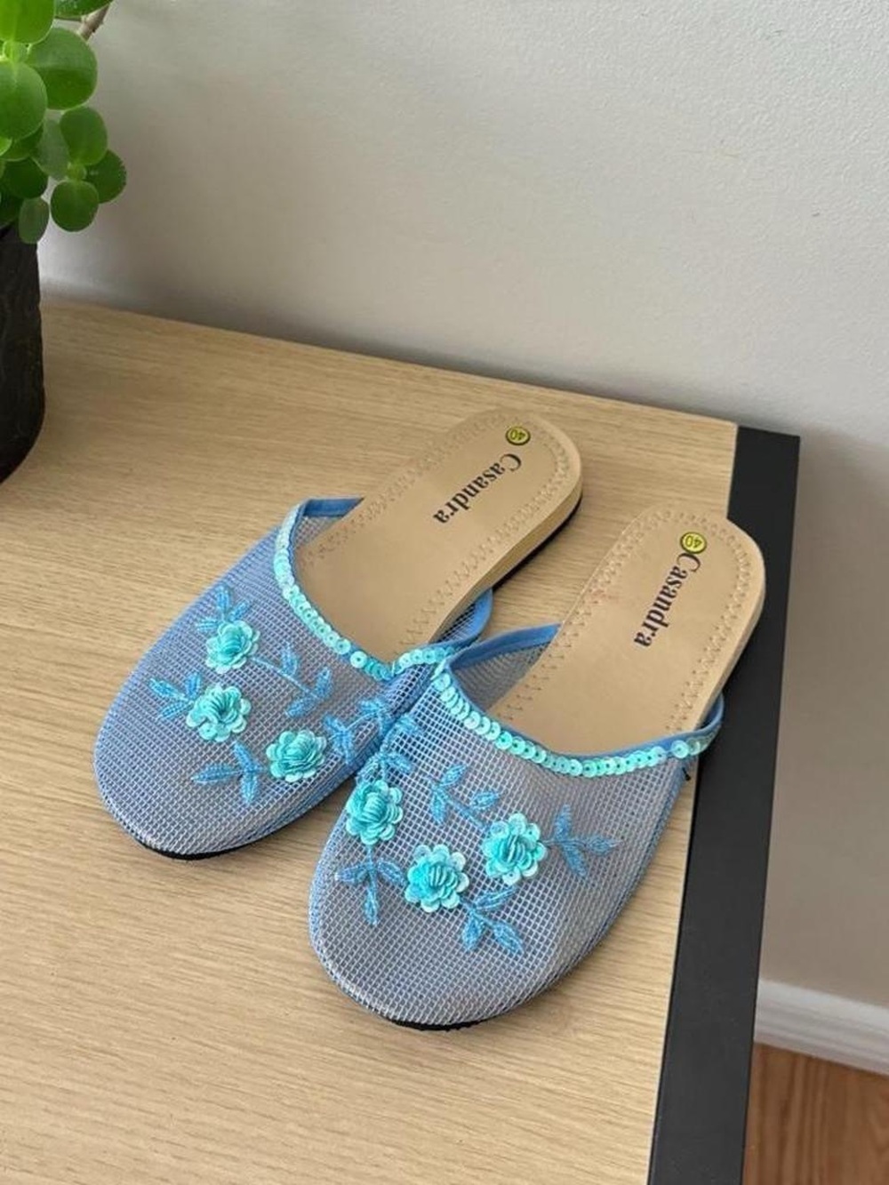 Mesh Floral Slip-On Mules